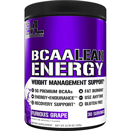 Evlution Nutrition BCAA Lean Energy - Essential BCAA Amino Acids + Vitamin C, Fat Burning & Natural Energy, Performance, Immune Support, Lean Muscle, Recovery, Pre Workout, 30 Serve, Furious Grape