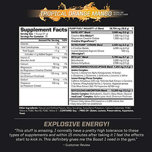 PMD Sports Ultra Pump Fuel Insanity - Pre Workout Drink Mix for Energy, Strength, Endurance, Muscle Pumps and Recovery - Complex Carbohydrates and Amino Energy - Tropical Orange Mango (30 Servings)