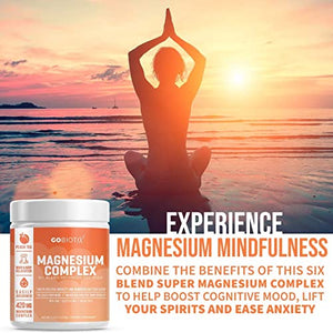 Magnesium Complex Powder by GoBiotix | High Absorption Magnesium Supplement Drink for Sleep Support, Stress Relief, Muscle Relaxation & Recovery | Vegan + Sugar-Free + Non-GMO. Peach Tea, 60 Servings