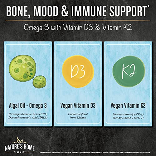 All Vegan Omega 3, Vitamin D3 and K2, Get More 3 in One, EPA DHA Fatty Acids Fish Oil Alternative Burpless Great Tasting Orange Flavor, Plant Based, Sustainable, Supports Brain, Heart Health, 60 Days