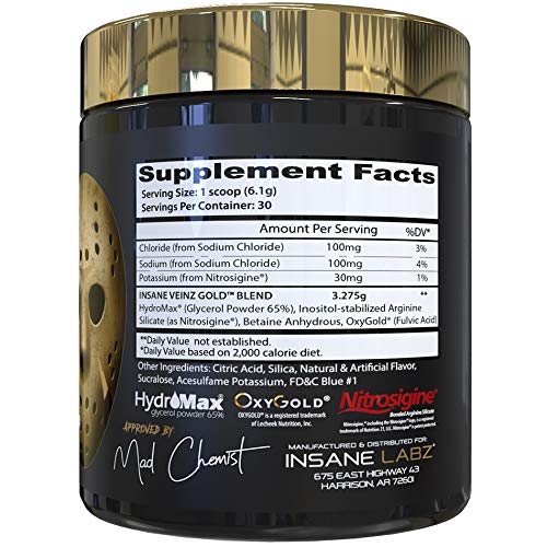 Insane Labz Psychotic Gold and Insane Veinz Gold Pre Workout Nitric Oxide Booster Stack, Increase Muscle Mass, Vascularity, Strength, Energy, Focus, Gummy Candy