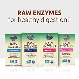 Garden of Life Vegetarian Digestive Supplement for Men 50 & Wiser - Raw Enzymes for Digestion, Bloating, Gas, and IBS, 90 Capsules - Packaging May Vary