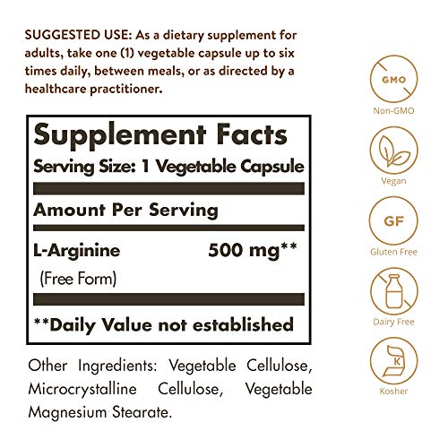 Solgar – L-Arginine 500 mg, 250 Vegetable Capsules