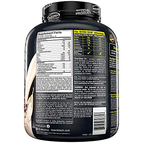 Whey Protein Powder | MuscleTech Nitro-Tech Whey Protein Isolate & Peptides | Lean Protein Powder for Muscle Gain | Muscle Builder for Men & Women | Sports Nutrition | Cookies and Cream, 4lb (40 Serv)