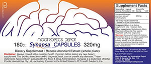 Synapsa Bacopa Monnieri Capsules | 320mg | 180 Count | Whole Plant Extract | Ayurvedic Herb | Adaptogen Supplement | Clinically Proven to Enhance Learning, Memory and Mental Performance