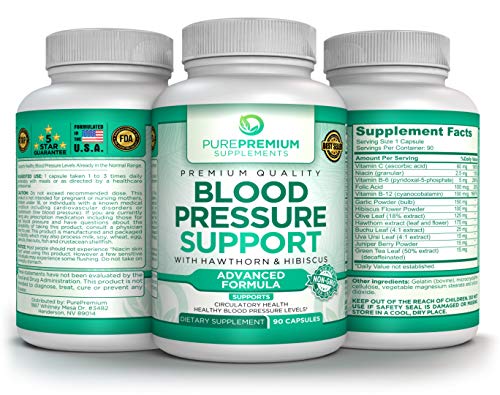 Premium Blood Pressure Support Supplement by PurePremium with Hawthorn & Hibiscus - Supports Cardiovascular & Circulatory Health - Vitamins & Herbs Promote Heart Health - 90 Caps