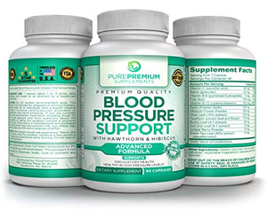 Premium Blood Pressure Support Supplement by PurePremium with Hawthorn & Hibiscus - Supports Cardiovascular & Circulatory Health - Vitamins & Herbs Promote Heart Health - 90 Caps
