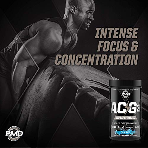 PMD Sports ACG3 Supercharged - Pre Workout - Powerful Strength, High Energy, Maximize Mental Focus, Endurance and Optimum Workout Performance for Men and Women - Blue Razz (60 Servings)