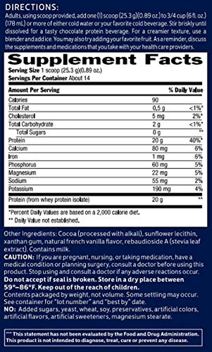 Biochem 100% Whey Isolate Protein - 12.5 oz - Sugar Free Chocolate - Keto-Friendly - 20g Vegetarian Protein - Amino Acids - Iron - Magnesium - Cocoa - Invigorating Taste