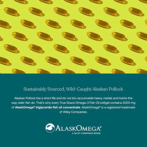 True Grace Omega-3 Fish Oil 2000mg Triglyceride Form Highly Concentrated EPA+DHA Brain, Heart, Joint & Immune Health Support Supplement-Wild-Caught,Molecularly Distilled,Purified,Non-GMO-120 Softgels