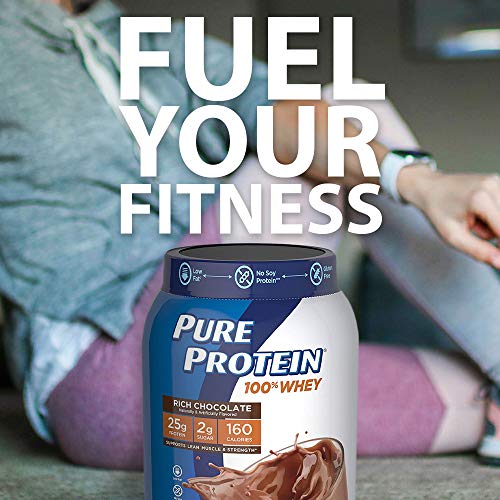Pure Protein Powder, Whey High Protein, Low Sugar, Gluten Free, Rich Chocolate, 1.75 lbs
