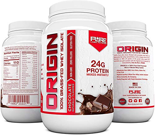 Pure Label Nutrition 100% Grass-Fed Whey Protein Isolate, 2lb Chocolate, No Fat, No Lactose, Micro-Filtered, Cold Processed, GMO Free, rBGH Free, Soy Free, Gluten Free, Zero Carbs and No Sugar Added