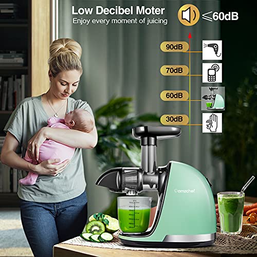 amzchef Juicer Machines, Slow Masticating Juicer Extractor Easy to Clean, Slow Juicers with Quiet Motor Reverse Function Anti-Clogging, Cold Press Juicer Machines with Brush,for High Nutrient Fruit & Vegetable Juice