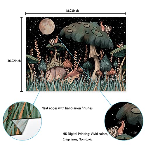 Trippy Mushroom Tapestry Moon and Stars Tapestry Snail Tapestry Fantasy Plants and Leaves Tapestry Wall Hanging for Room(36.02 x 48.03 inches)