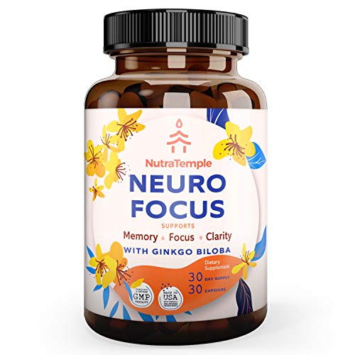 Brain Booster Supplement Nootropics - Neuro Focus for Brain Health, Memory, Clarity, Focus, Stress Relief with Gingko Biloba, Bacopa Monnieri, St. Johns Wort - 30 Brain Food Capsules