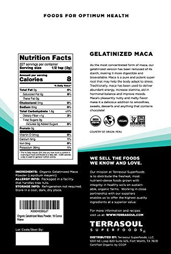 Terrasoul Superfoods Organic Gelatinized Maca Powder, 16 Oz - Premium Quality | Supports Increased Stamina & Energy | Gelatinized for Easy Digestion