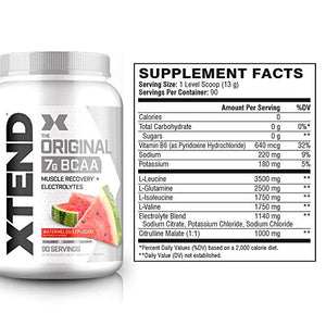 XTEND Original BCAA Powder Watermelon Explosion - Sugar Free Post Workout Muscle Recovery Drink with Amino Acids - 7g BCAAs for Men & Women - 90 Servings