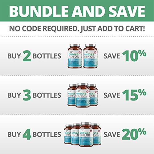 Triple Strength Omega 3 Fish Oil Supplement 3,000MG. Highest Quality and Potency Available - 180 Softgels - Rich in EPA 915mg + DHA 630mg - Burpless Non-GMO NSF-Certified, Heart & Brain Support