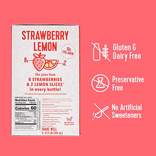Vital Proteins Collagen Water™, 10g of Collagen per Bottle & Made with Real Fruit Juice, Dairy & Gluten Free - Strawberry Lemon, 4 Pack