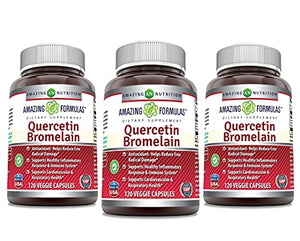 Amazing Nutrition Quercetin 800 Mg with Bromelain 165 Mg Veggie Capsules - Anti-oxidant and Anti-inflammatory Properties - Supports Heart, Joints and Respiratory Health (120 Count (Pack of 3))