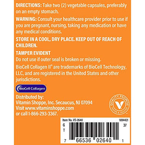 The Vitamin Shoppe Biocell Collagen II with Hyaluronic Acid 1000mg, Supports Skin and Joint Health, Promotes Joint Comfort and Stimulates Cartilage Producing Cells (60 Vegetable Capsules)