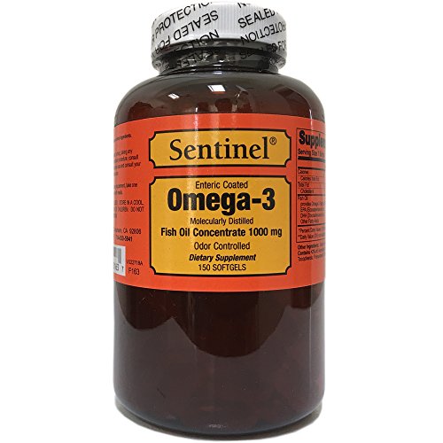 Sentinel Premium Enteric Coated Omega-3, Burpless, EPA DHA Fish Oil Concentrate 1000 mg Odor Controlled, Supports Healthy Heart, Made in USA, 150 Softgels