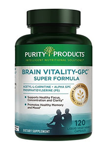 Brain Vitality-GPC Super Formula by Purity Products - Acetyl L-Carnitine HCI + Alpha GPC + Phosphatidlyserine - Supports Normal Concentration and Mental Clarity - 120 Caps