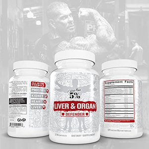 Rich Piana 5% Nutrition Liver & Organ Defender, Cycle Support for Bodybuilding | Heart, Prostate, Kidney, Skin | L-Cysteine HCL, Milk Thistle, L-Glutathione, ALA, CoQ10, Zinc, 270 Pills (30d Supply)