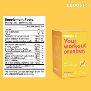 EBOOST POW Natural Pre-Workout Powder – 15 Packets - Tropical Punch - A Pre Workout Supplement for Performance, Joint Mobility Support, Energy, Focus - Non-GMO, Gluten-Free, No Creatine