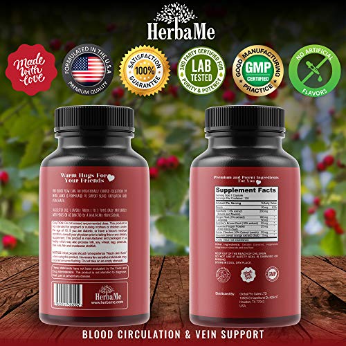 HerbaMe Blood Circulation Supplement, 120 Capsules, Supports Leg Vein, Heart, Vessels and Cardiovascular Health with Niacin, L-Arginine, Ginger, Cayenne Pepper, Hawthorn, Diosmin, Blood Flow Pills