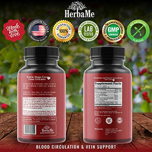 HerbaMe Blood Circulation Supplement, 120 Capsules, Supports Leg Vein, Heart, Vessels and Cardiovascular Health with Niacin, L-Arginine, Ginger, Cayenne Pepper, Hawthorn, Diosmin, Blood Flow Pills