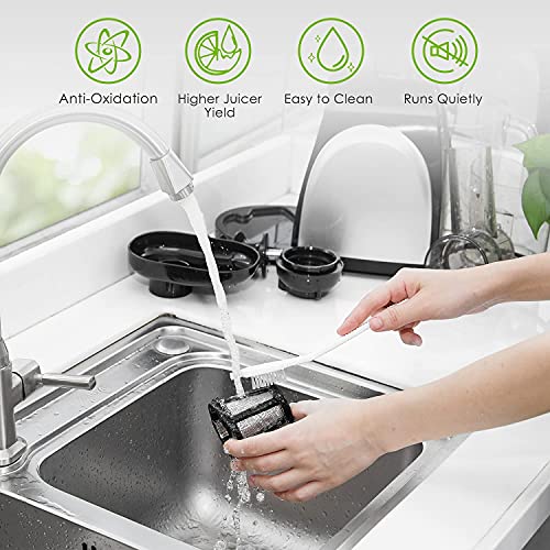 Slow Masticating Juicer, Cold Press Juicer Machine Easy to Clean, Higher Juicer Yield and Drier Pulp, Juice Extractor with Quiet Motor and Reverse Function, BPA-Free, with Recipes