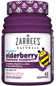 Zarbee's Naturals Children's Elderberry Immune Support with Vitamin C & Zinc, Natural Berry Flavor, 42 Gummies