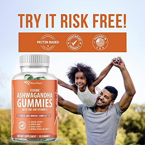 Ashwagandha Gummies with Zinc and Vitamin D for Stress Relief Calm Mood Support Sleep Support Immune Health - Made from Natural Ashwagandha Root Compare to Capsules Liquids Tablets Powders (1-Pack)