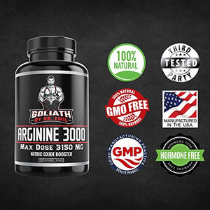 Dr. Emil - L Arginine (3150mg) Highest Capsule Dose - Nitric Oxide Supplement for Muscle Growth, Vascularity, Endurance and Heart Health (AAKG and HCL) - 90 Tablets