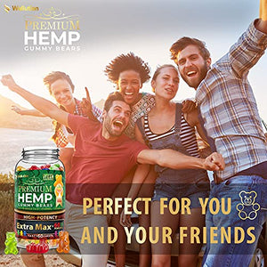 Wellution Hemp Gummies Extra Max x60 High Potency - Fruity Gummy Bear with Hemp Oil. Natural Hemp Candy Supplements for Stress & Inflammation - Promotes Sleep & Calm Mood