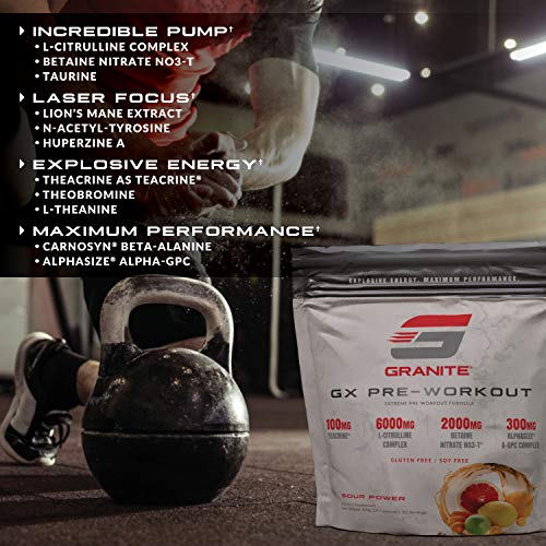 Granite® GX Pre-Workout Supplement (Tangerine) Advanced Formula for Pump, Focus, Energy, Performance | Citrulline, Taurine, Lions Mane, Tyrosine, Teacrine, Betaine, Carnosyn, Creatine | Vegan, USA