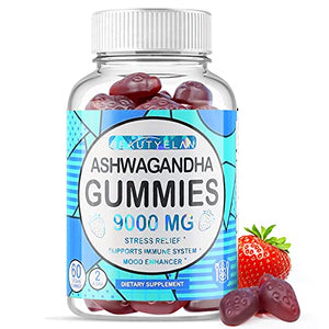 Ashwagandha Gummies Extra Strength 9000mg - Stress Relief & Calm Mood Support with Vitamin D - Ashawanga Root Extract Supplement Support Relaxed & Anxiety Sleep, 60 Vegan Herbal Gummy for Women Men