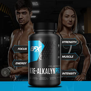 EFX Sports Kre-Alkalyn PRO – PH Correct Creatine Monohydrate Pre Workout Supplement – Multi-Patented Muscle Building Capsules for Endurance, Energy, & Strength for Men & Women