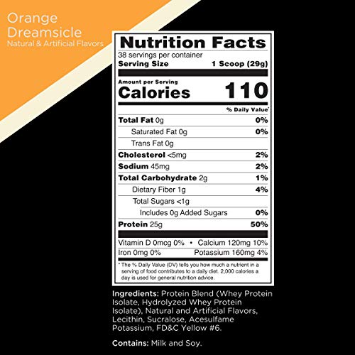 Rule One Proteins, R1 Protein - Orange Dreamsicle, 25g Fast-Acting, Super-Pure 100% Isolate and Hydrolysate Protein Powder with 6g BCAAs for Muscle Growth and Recovery, 2.5 Pounds, 38 Servings