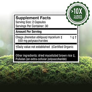 Host Defense, Chaga Capsules, Antioxidant and DNA Support, Daily Mushroom Supplement, Vegan, Organic, 60 Capsules (30 Servings)