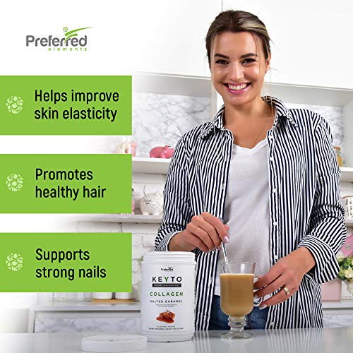 Keto Collagen Protein Powder with MCT Oil – Keto and Paleo Friendly Pure Grass Fed Pasture Raised Hydrolyzed Collagen Peptides Keyto Salted Caramel Flavor