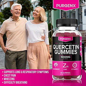 Quercetin + Zinc + Vitamin C 1000mg Gummies Supplements with Elderberry for Kids Adults Lung Immune Support Supplement Gummy, Immunity Allergy Relief Chewable Vitamins Powder Capsules Liquid (2 Pack)