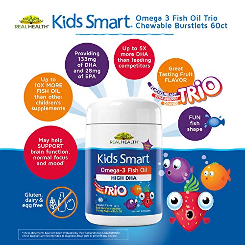 Real Health Kids Smart Trios Omega-3 Fish Oil Chewable Supplements, 60 Count