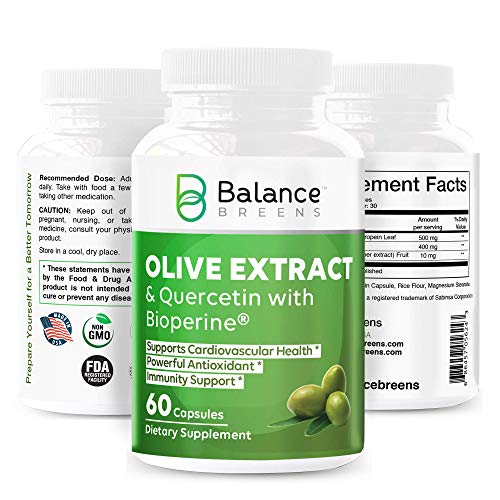 Balance Breens Immunity Booster Olive Leaf Extract 60 Capsules - Quercetin 400mg with Bioperine Black Pepper Fruit Extract – Powerful Antioxidant, Supports Blood Pressure and Cardiovascular Health (1)