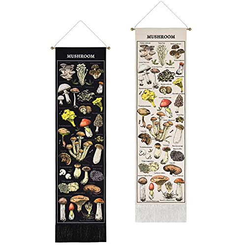 2 Pack Tapestry Mushroom Tapestry Black Background Tapestry Colorful Tapestry Vertical Tapestry Wall Hanging for Bedroom(12.8 x 51.2 inches)