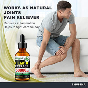 Envisha Hemp Oil - 50000mg of Organic Hemp Seed Extract - Rich in Vitamin & amp; Omega - 100% Natural Hemp Drops - Help Sleep