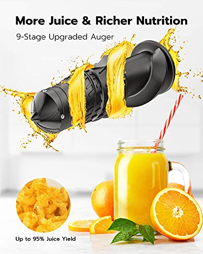 Slow Masticating Juicer, Qualeben Cold Press Juicer Machines with 3’’ Feed Chute for Whole Fruit Vegetable, Slow Juicer Extractor with 2 Modes/Reverse Function, 2 Portable Bottles, Recipes and Brush