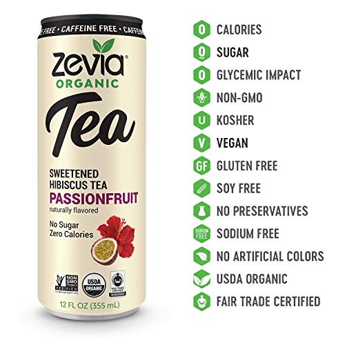 Zevia Organic Sugar Free Iced Tea, Caffeine Free Hibiscus Tea Passionfruit, 12 Ounces (Pack of 12)