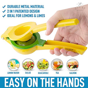 Zulay Metal 2-In-1 Lemon Lime Squeezer - Hand Juicer Lemon Squeezer - Max Extraction Manual Citrus Juicer